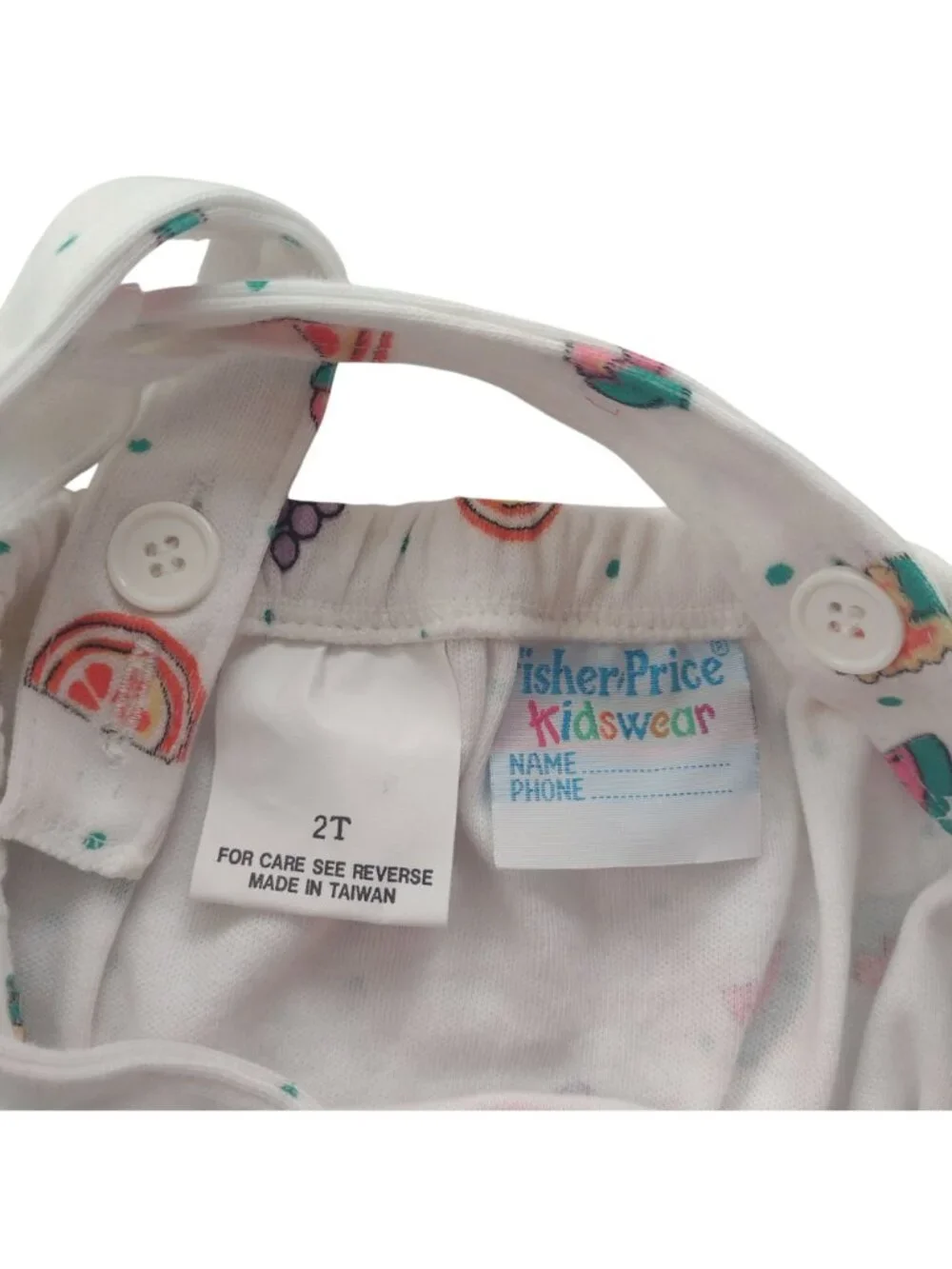 Vtg Fisher-Price Kidswear 2T Fruit-Print Romper NEW Deadstock w Strawberry Bib - Picture 2 of 8